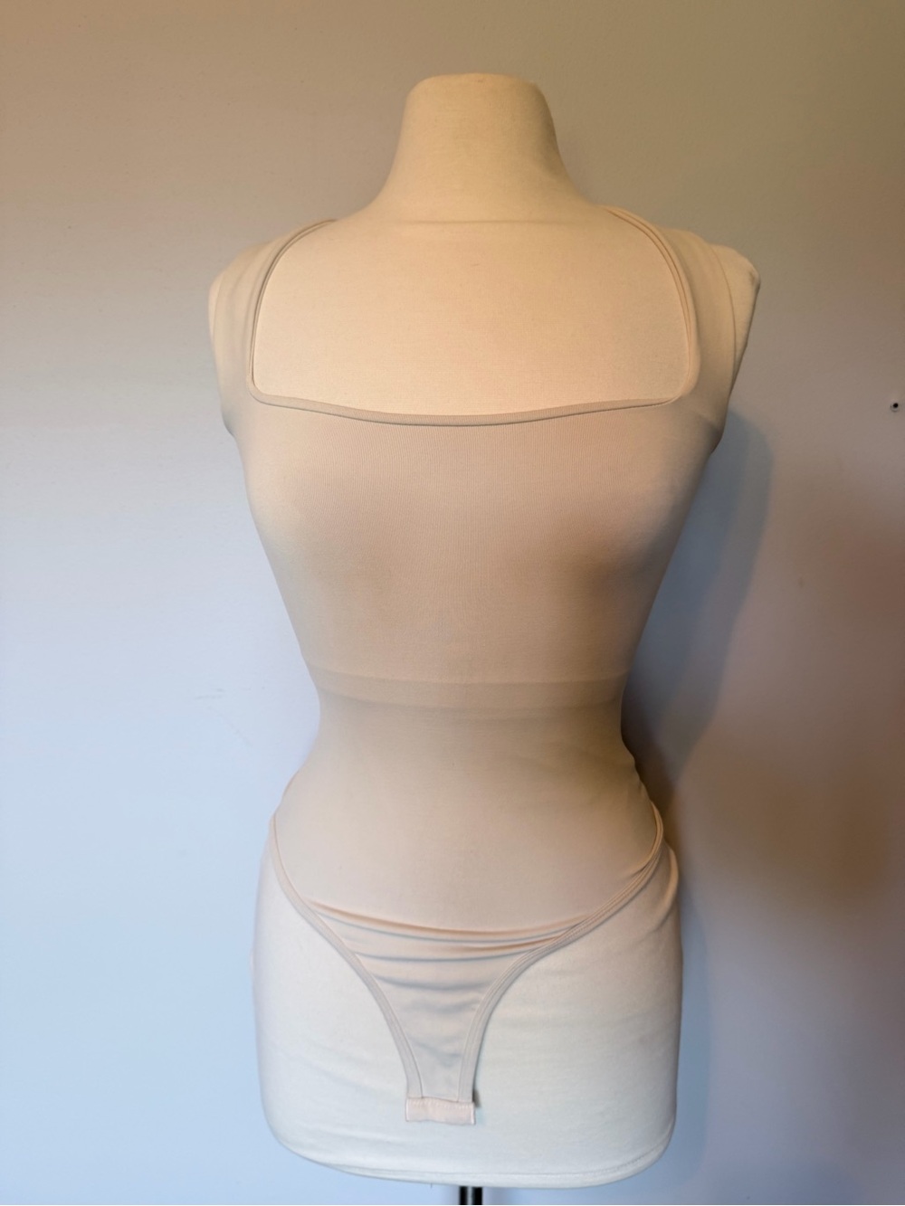 Seamless Square Neck Sculpting Tank Bodysuit - Cream